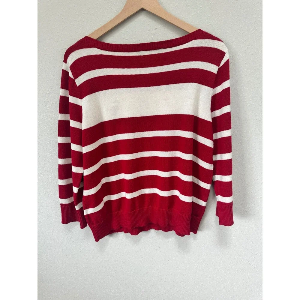 Lauren Ralph Lauren‎ Sweater Womens XL Red White Striped Nautical Anchor Preppy